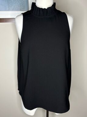 J. Crew Black Ruffle Mock Neck Sleeveless Top